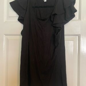 Time and Tru Black Scoop Neck Top with Ruffle Sleeves